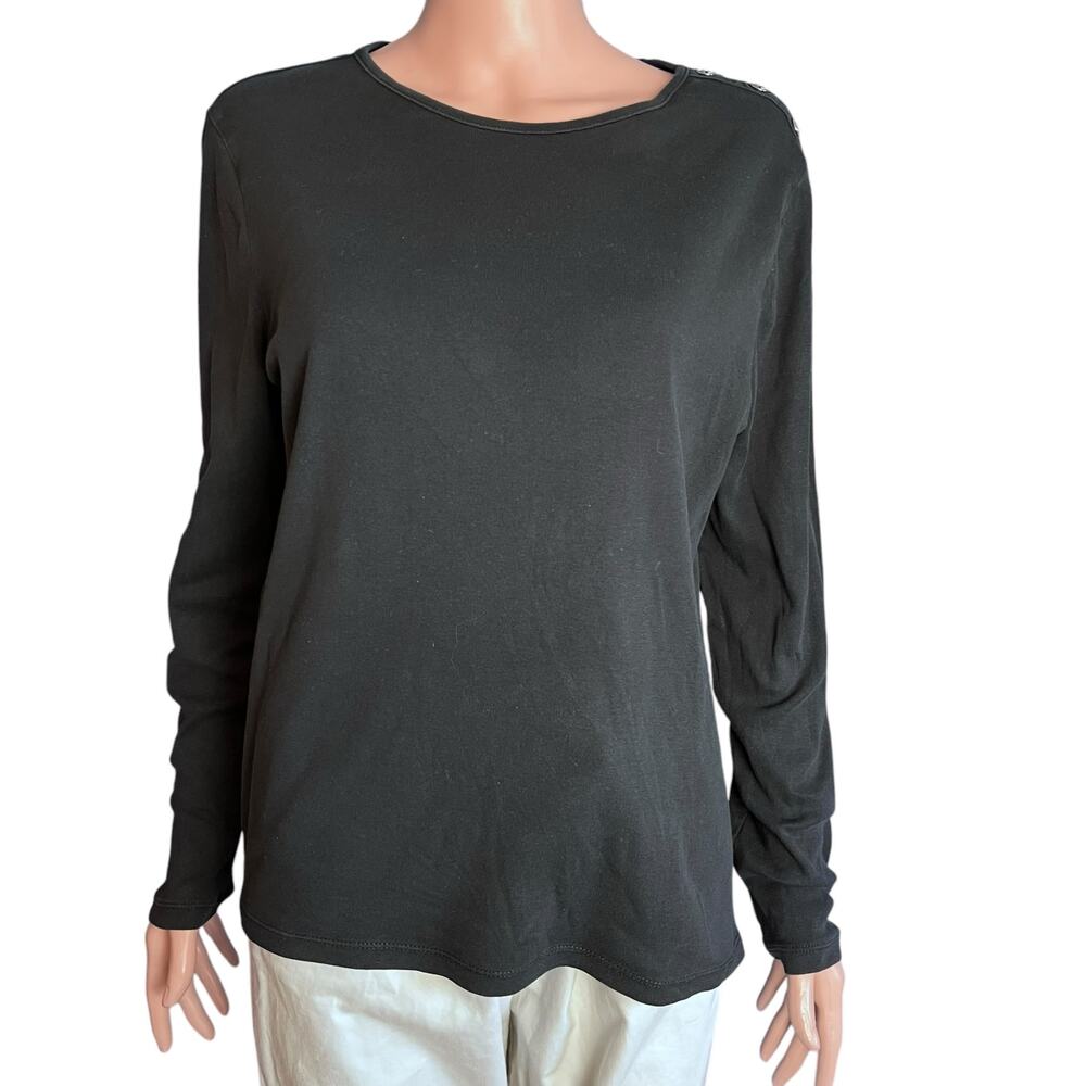 auren Ralph Lauren Womens Black Tee XL Shoulder Buttons Minimalist Mature